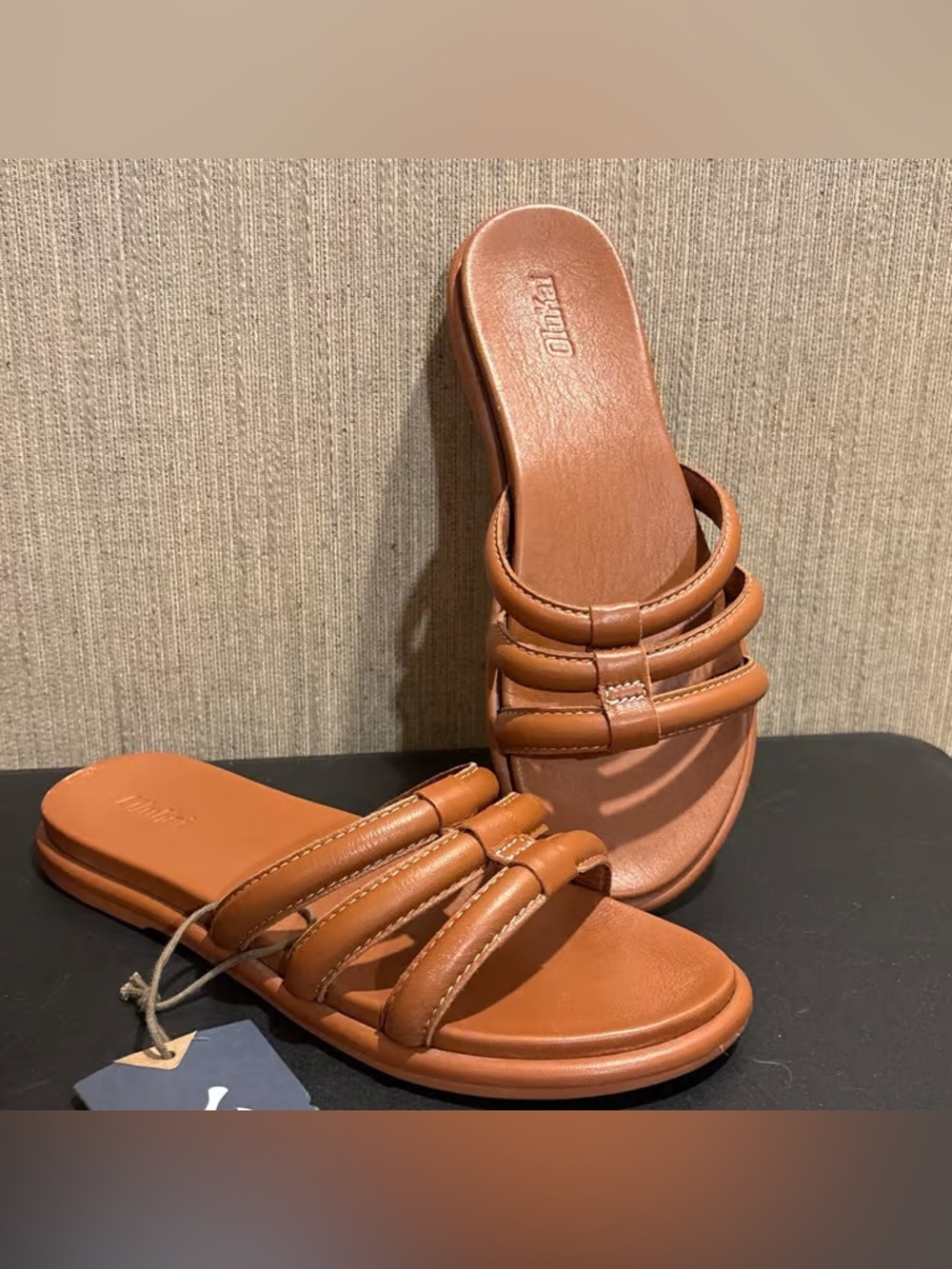 Time and Tru Tan Triple-Strap Slide Sandals